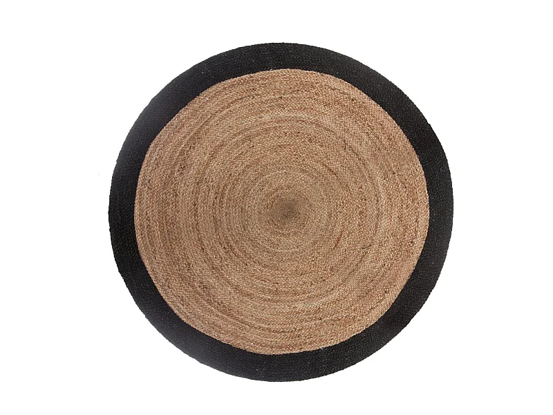Tapis rond en Jute et bord en Noir Vieilli D 120 cm