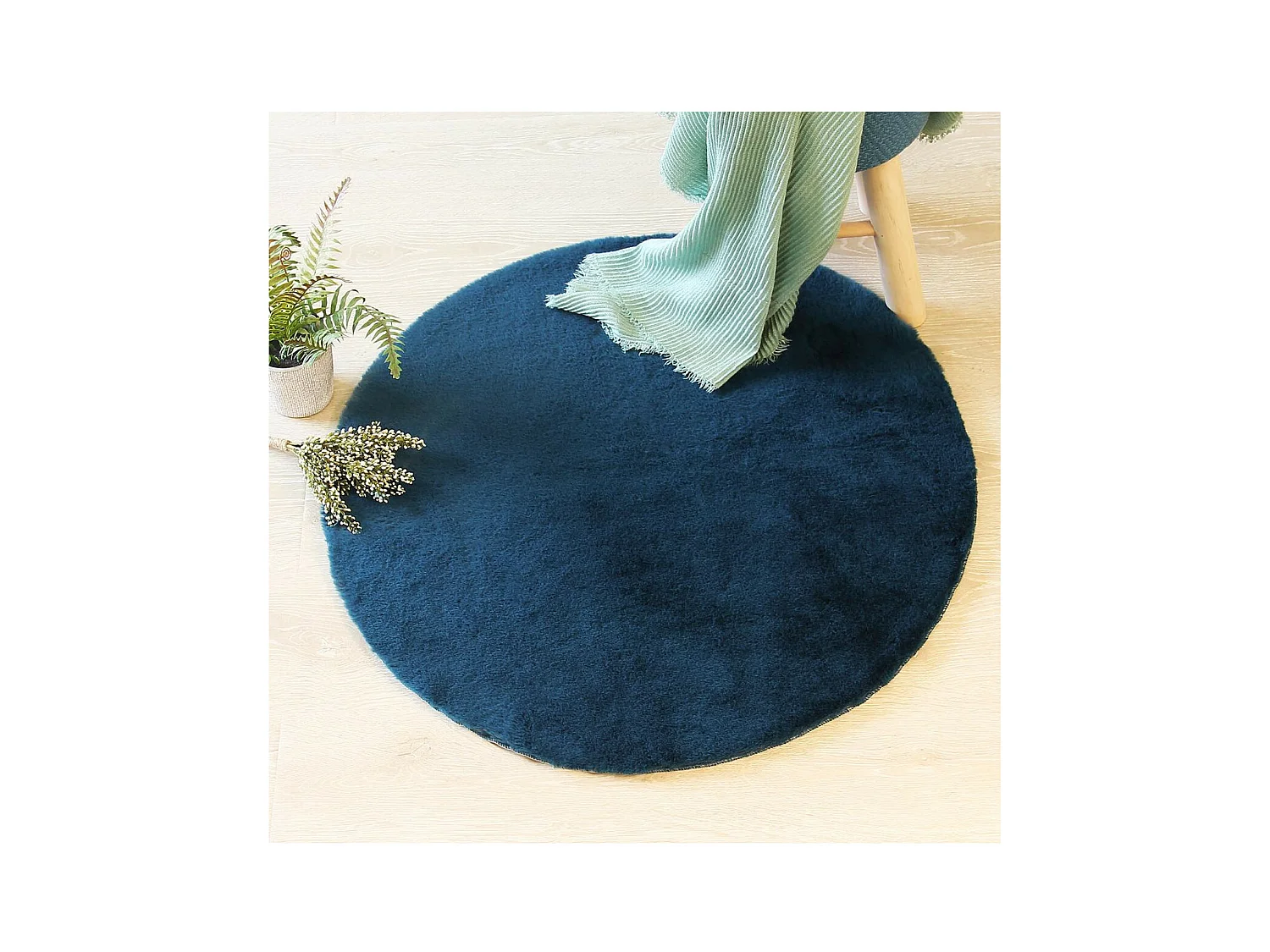 Tapis en Fourrure Bleu Canard Extra Doux D 80 cm