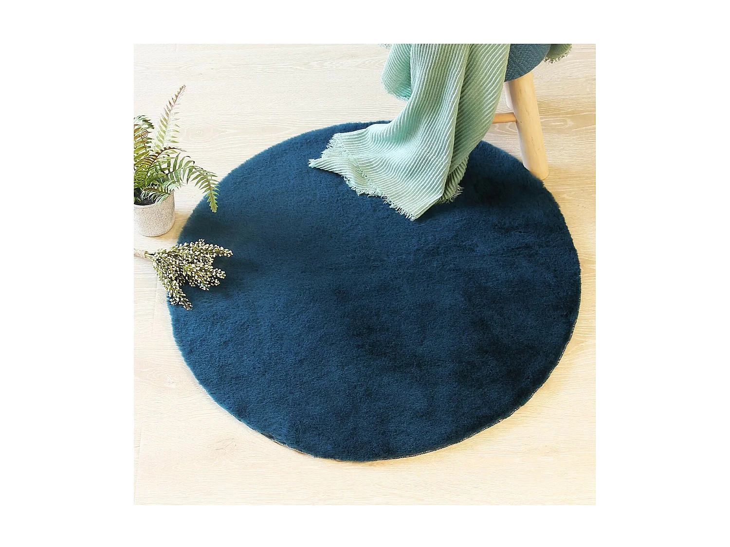Tapis en Fourrure Bleu Canard Extra Doux D 80 cm