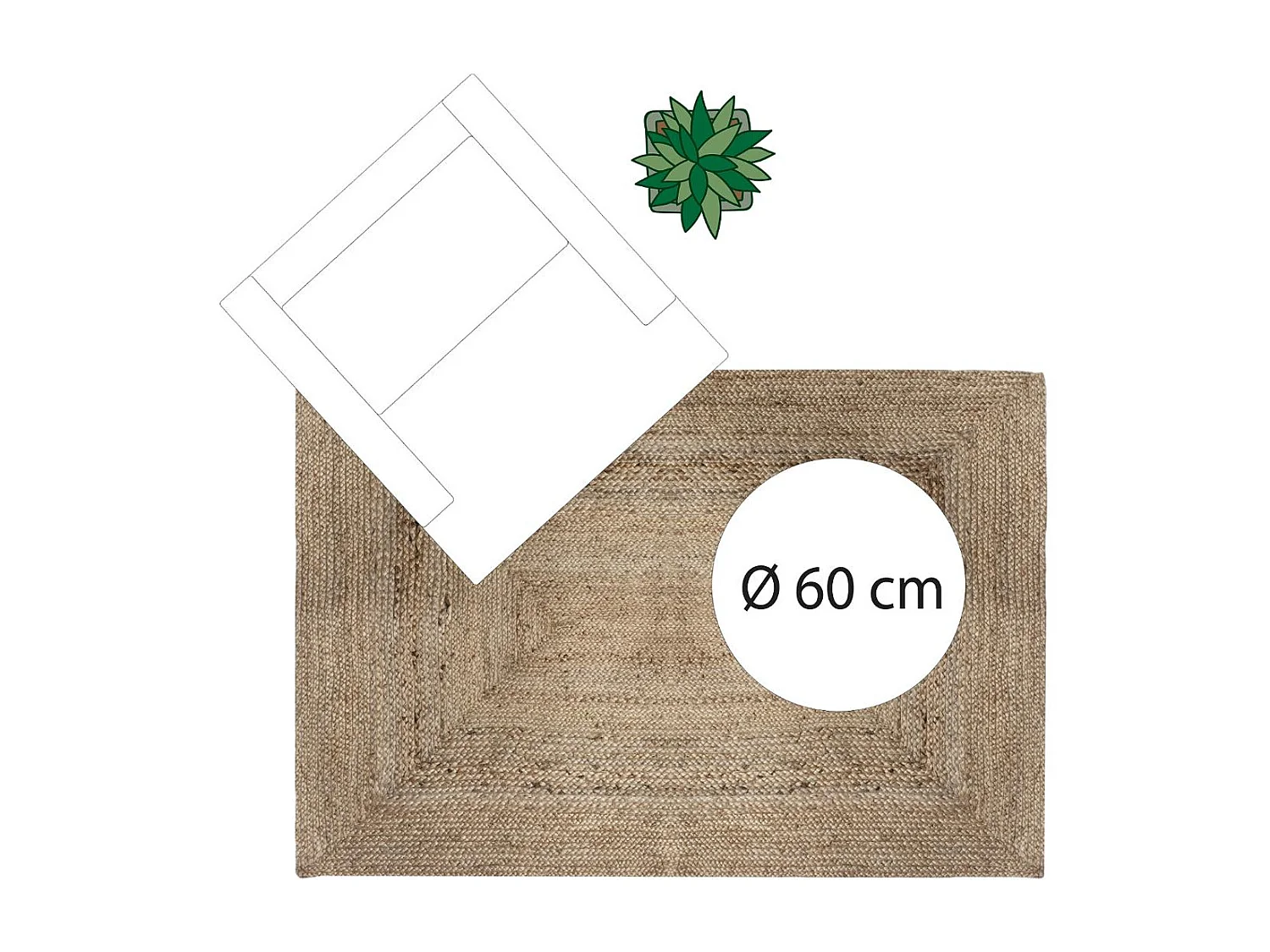 Tapis décoratif en Jute 120 x 170 cm