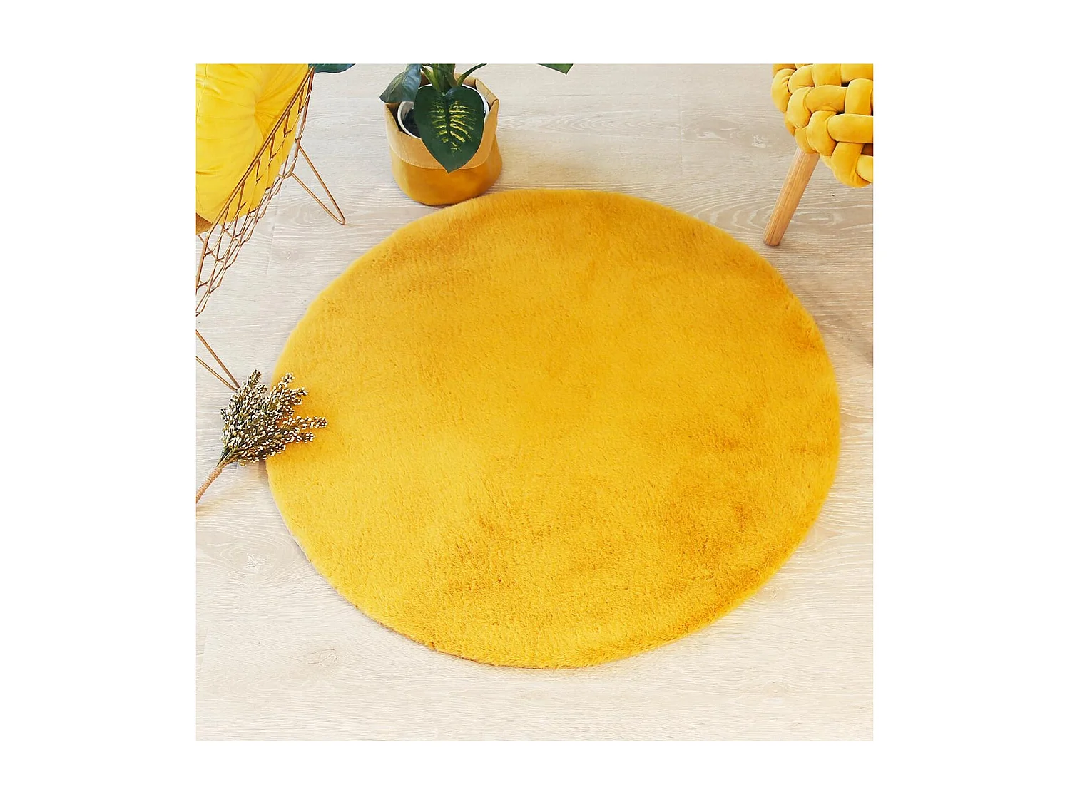 Tapis en Fourrure Ocre Extra Doux D 80 cm