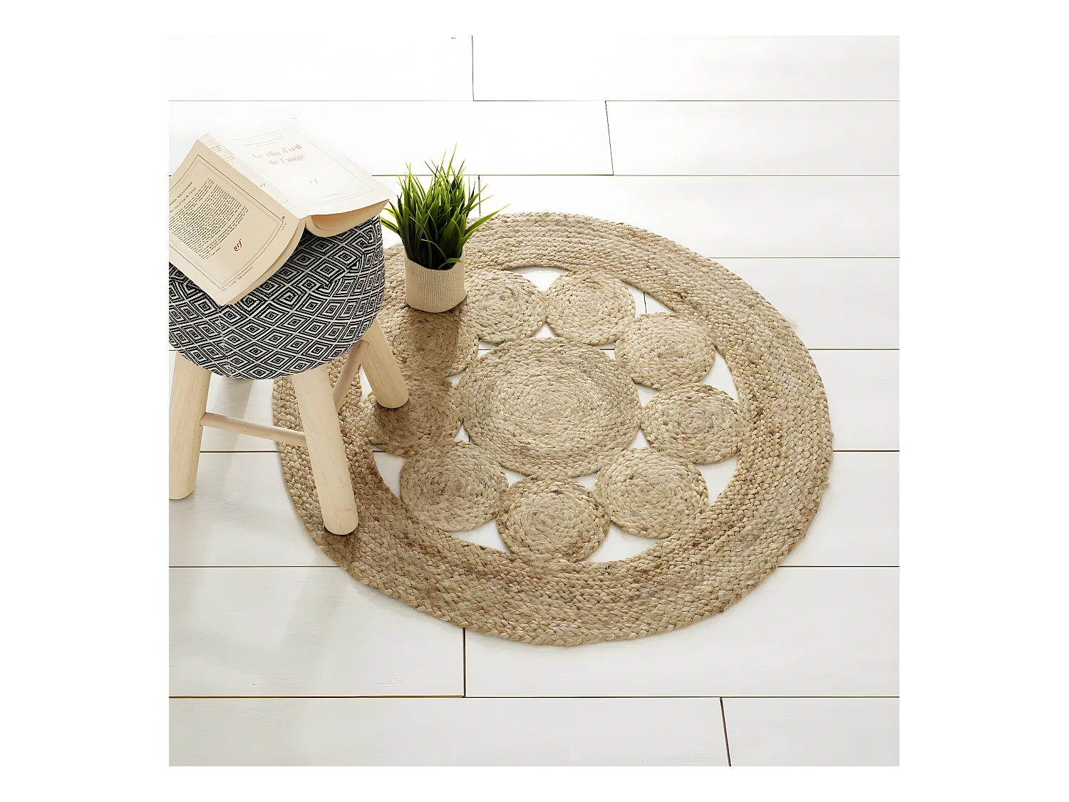 Tapis en Jute motif ajouré D 80 cm
