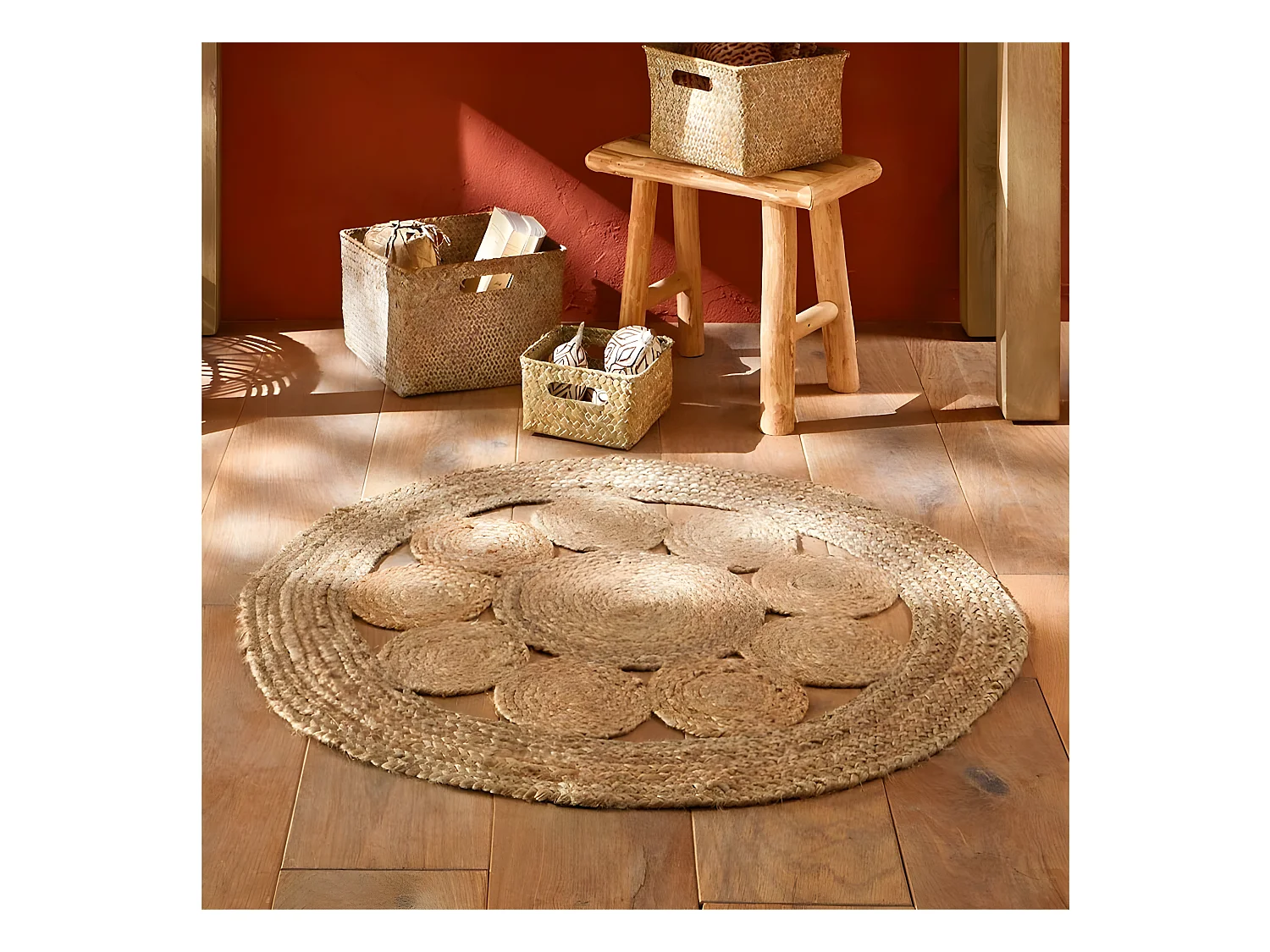 Tapis en Jute motif ajouré D 80 cm
