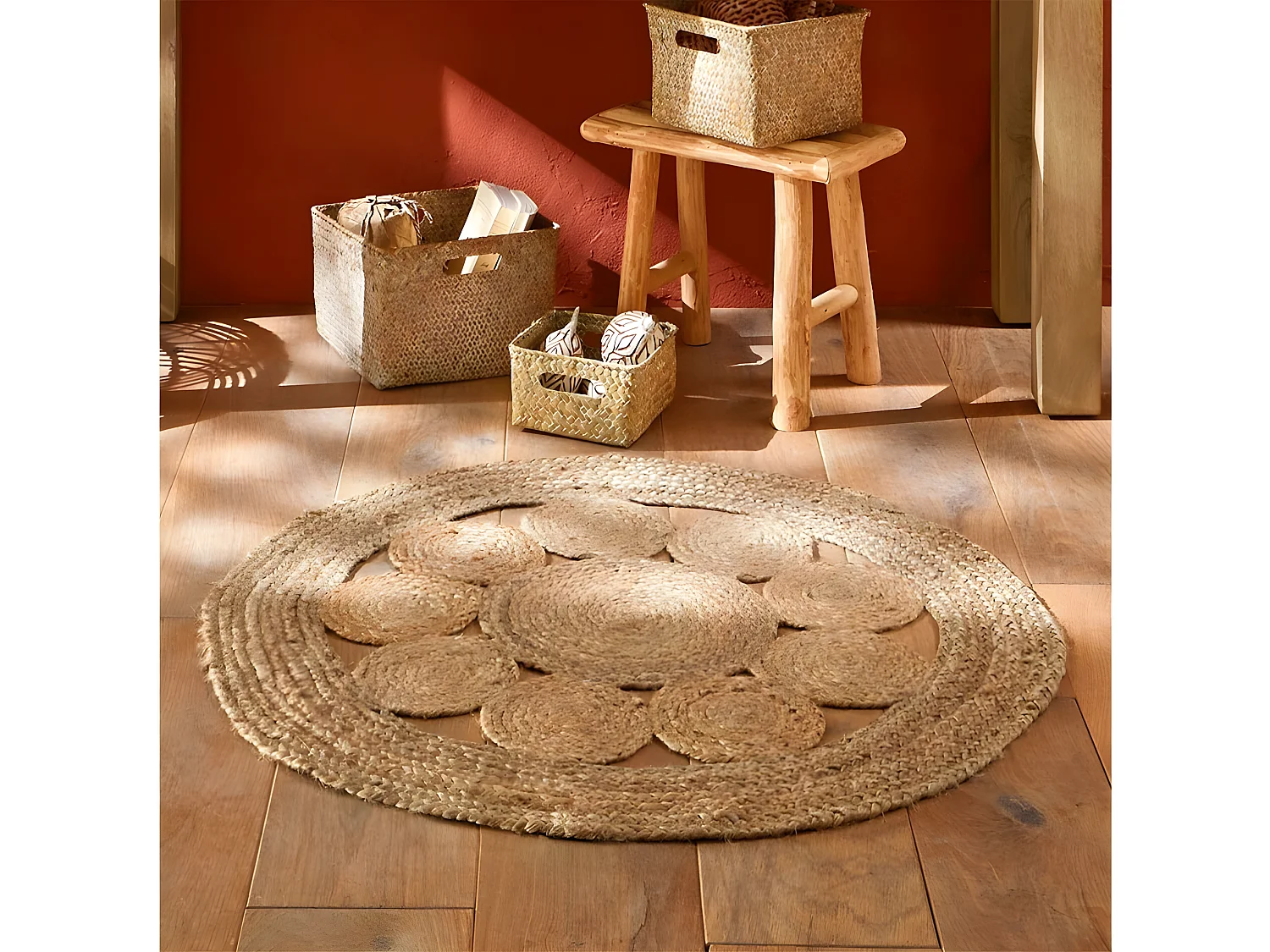 Tapis en Jute motif ajouré D 80 cm