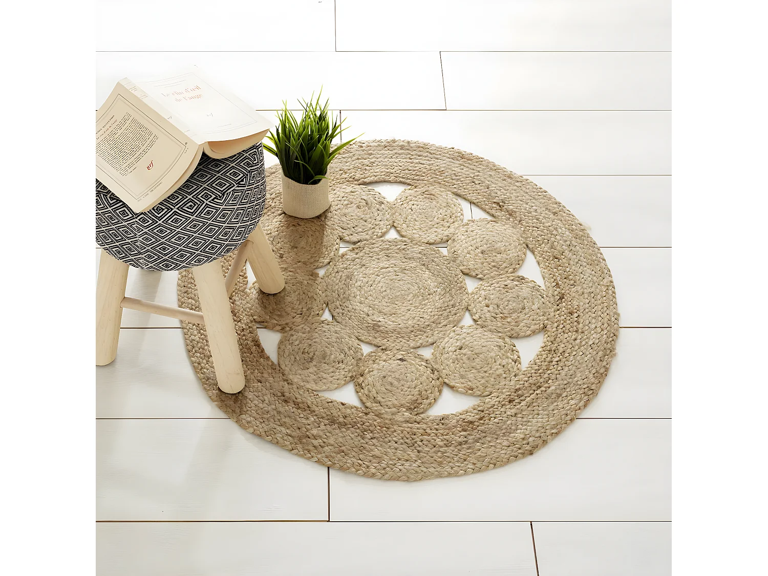 Tapis en Jute motif ajouré D 80 cm