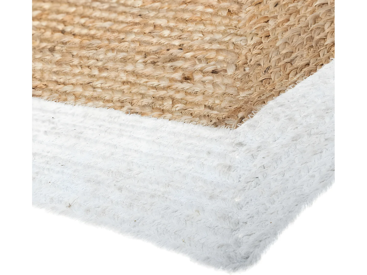 Tapis décoratif en Jute à Bord Blanc 120 x 170 cm