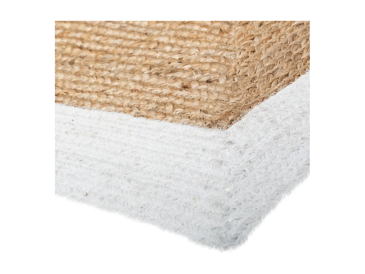 Dekorations-Teppich aus natürlichem Jute 120x170 cm mit weißem Baumwollrand, 1 cm Dicke, authentischer und natürlicher Stil
