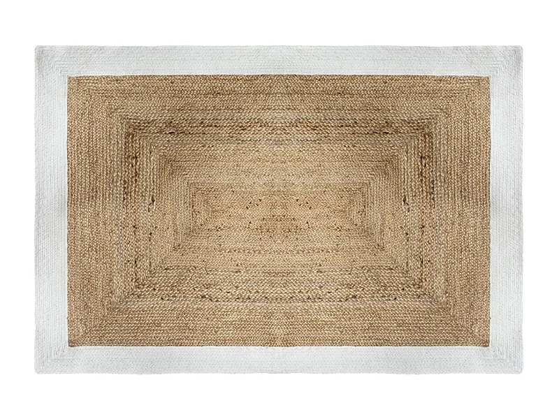 Decoratief tapijt van natuurlijke jute 120x170 cm met witte katoenen rand, dikte 1 cm, authentieke en natuurlijke stijl