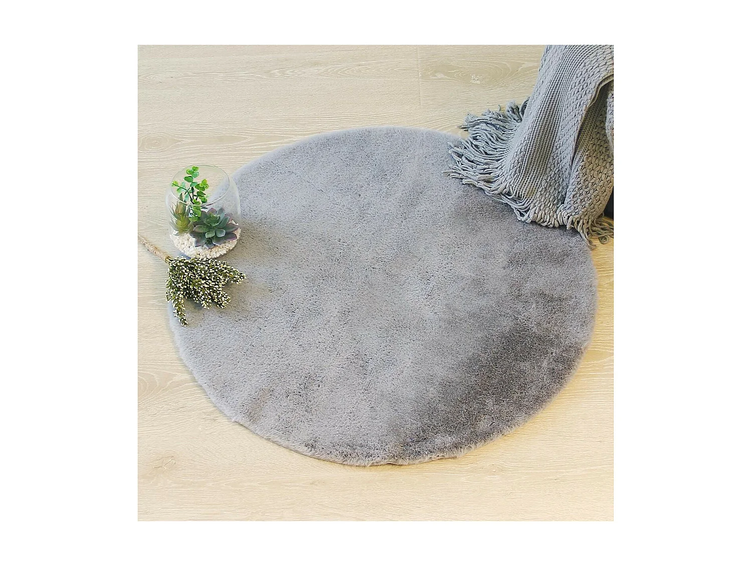 Tapis en Fourrure Grise Extra Doux D 80 cm