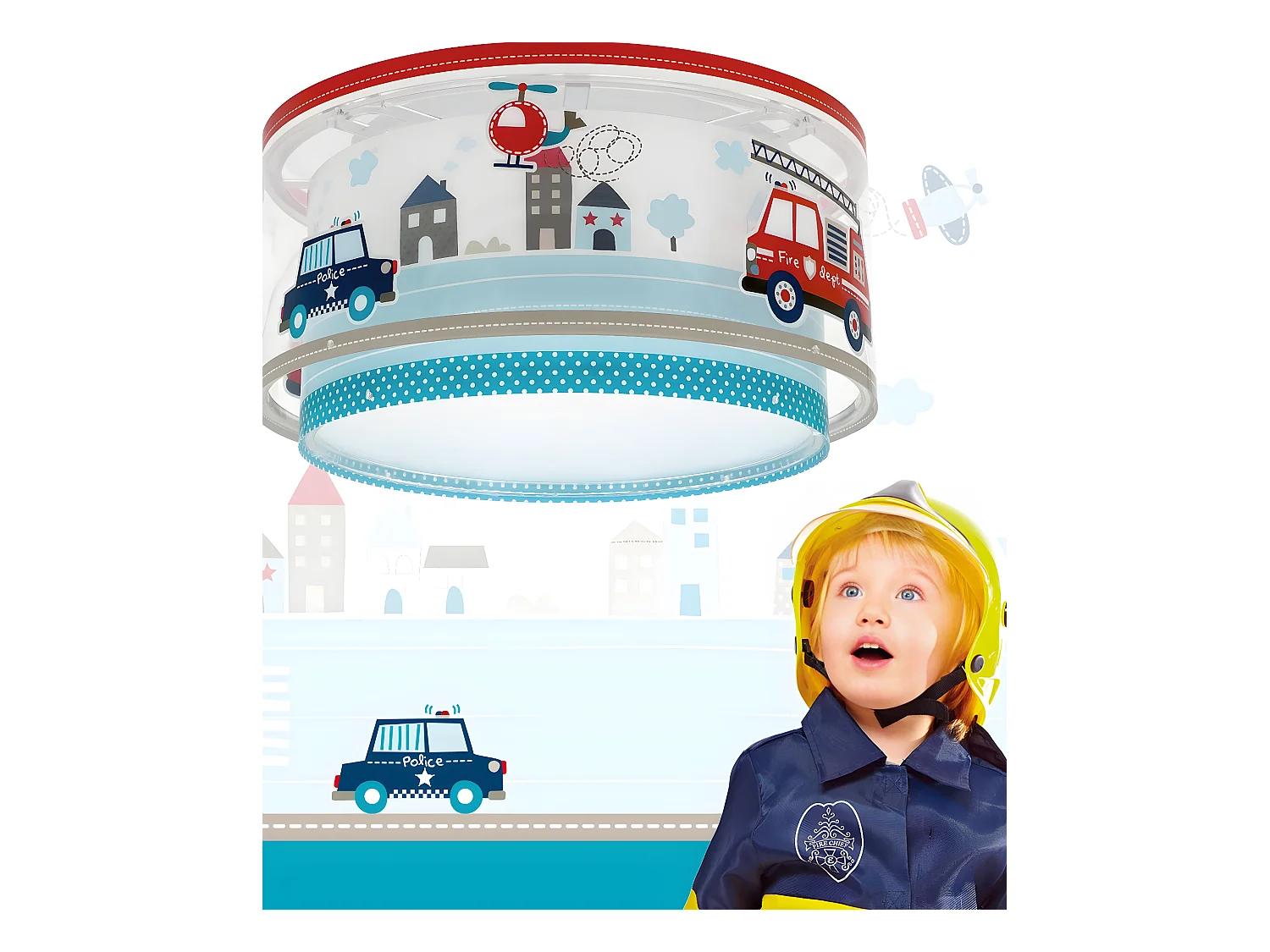 Plafonnier pour enfant Police et Pompiers