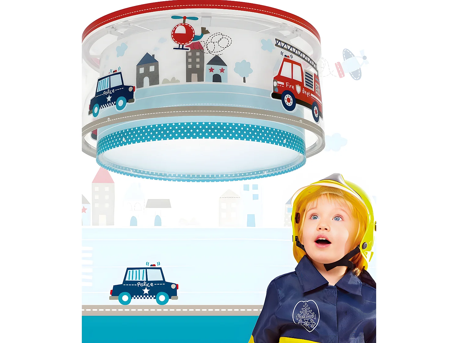 Plafonnier pour enfant Police et Pompiers