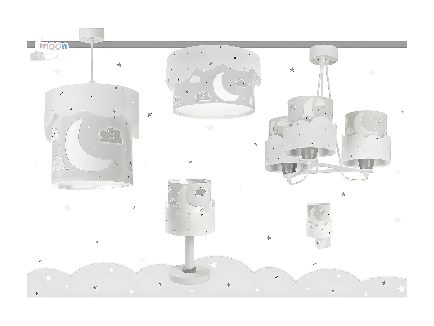 Plafoniera per bambini Moon - luna e stelle grigio | DALBER