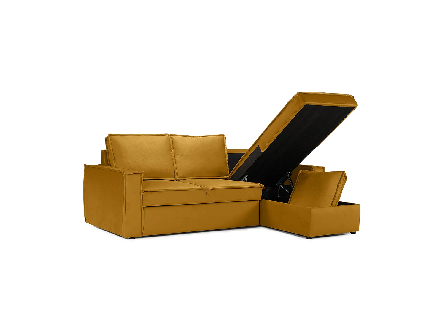 Canapé d'angle droit convertible 4 places en tissu ocre Paris