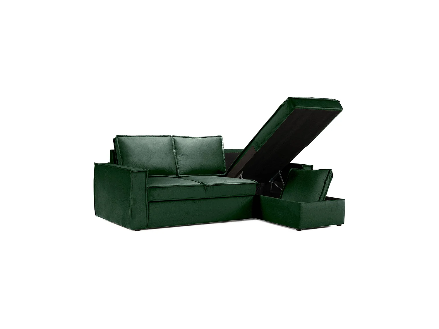 Canapé d'angle droit convertible 4 places en tissu vert Paris