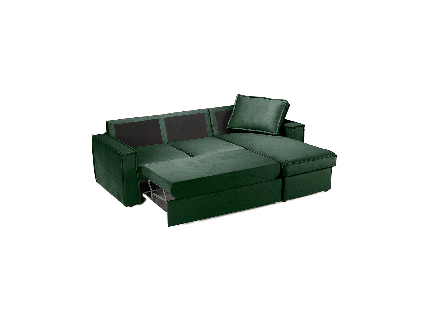 Canapé d'angle droit convertible 4 places en tissu vert Paris