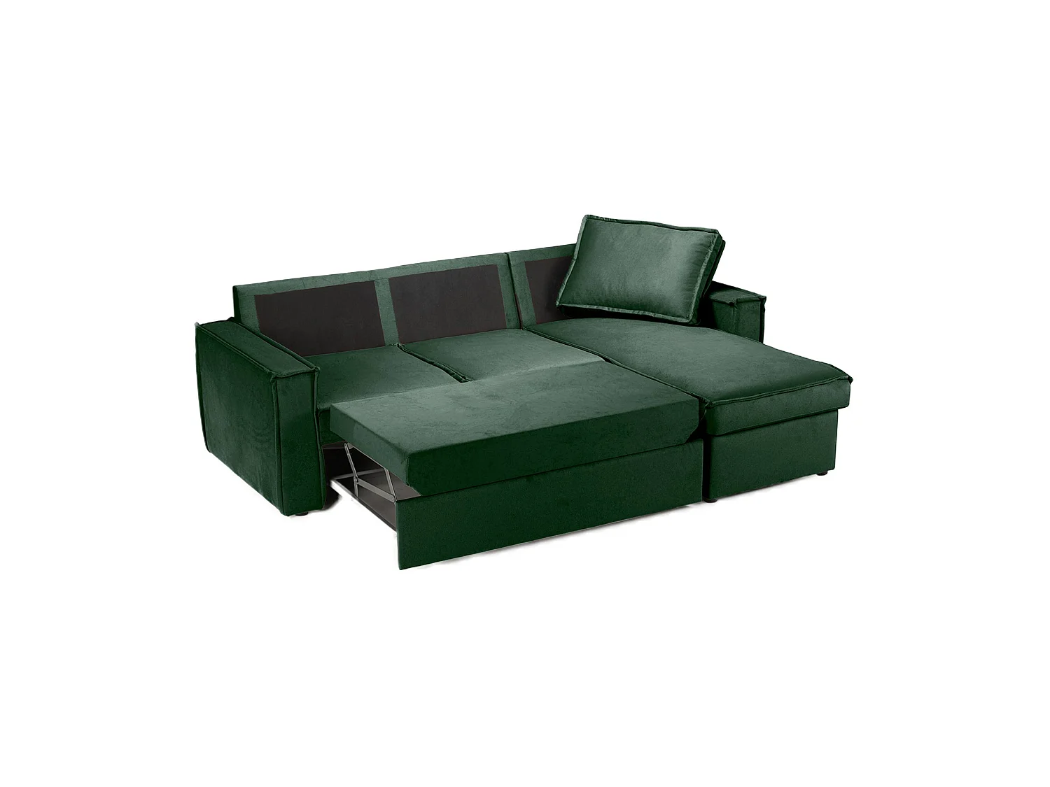 Canapé d'angle droit convertible 4 places en tissu vert Paris