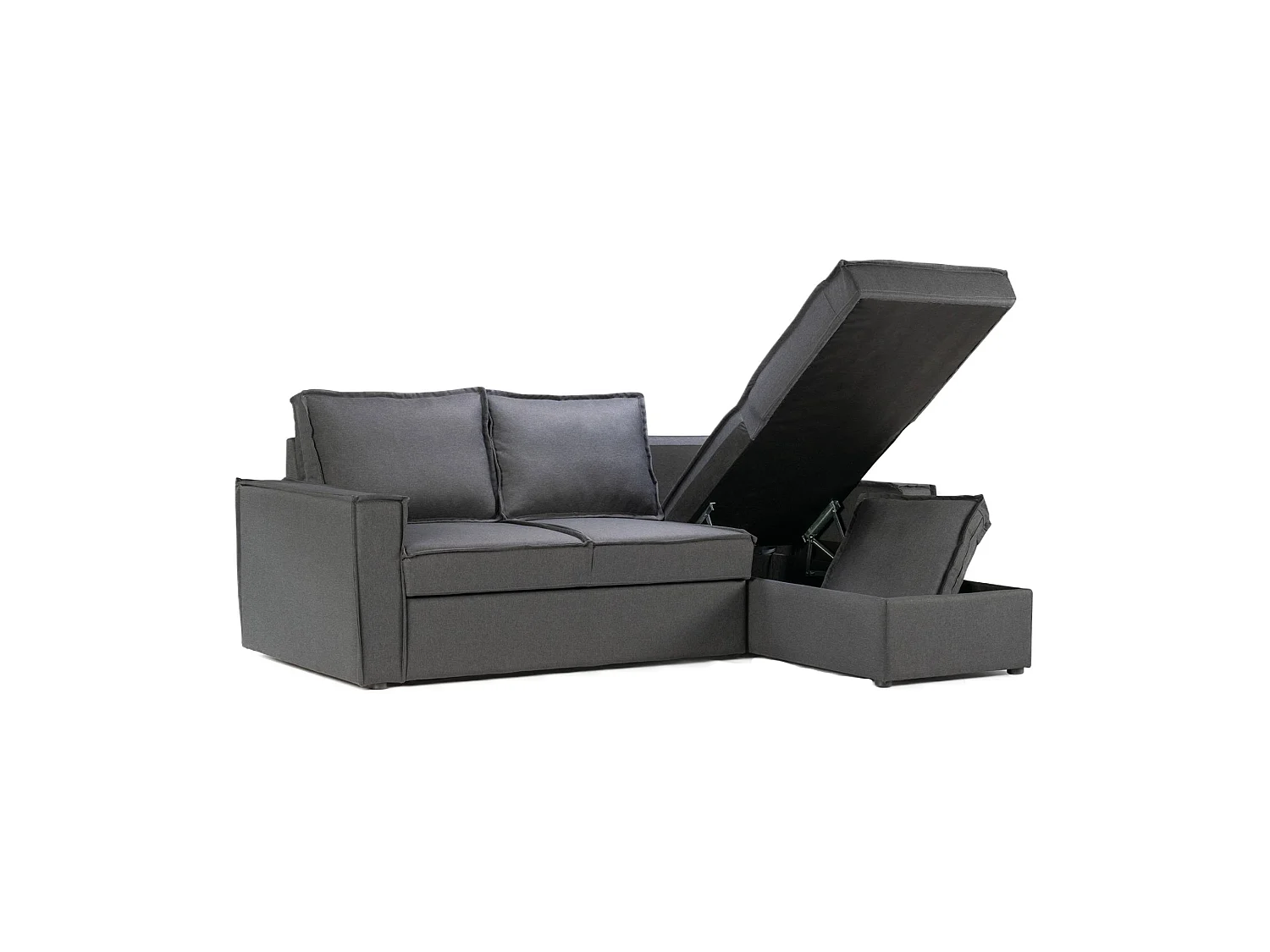 Canapé d'angle droit convertible 4 places en tissu gris Paris