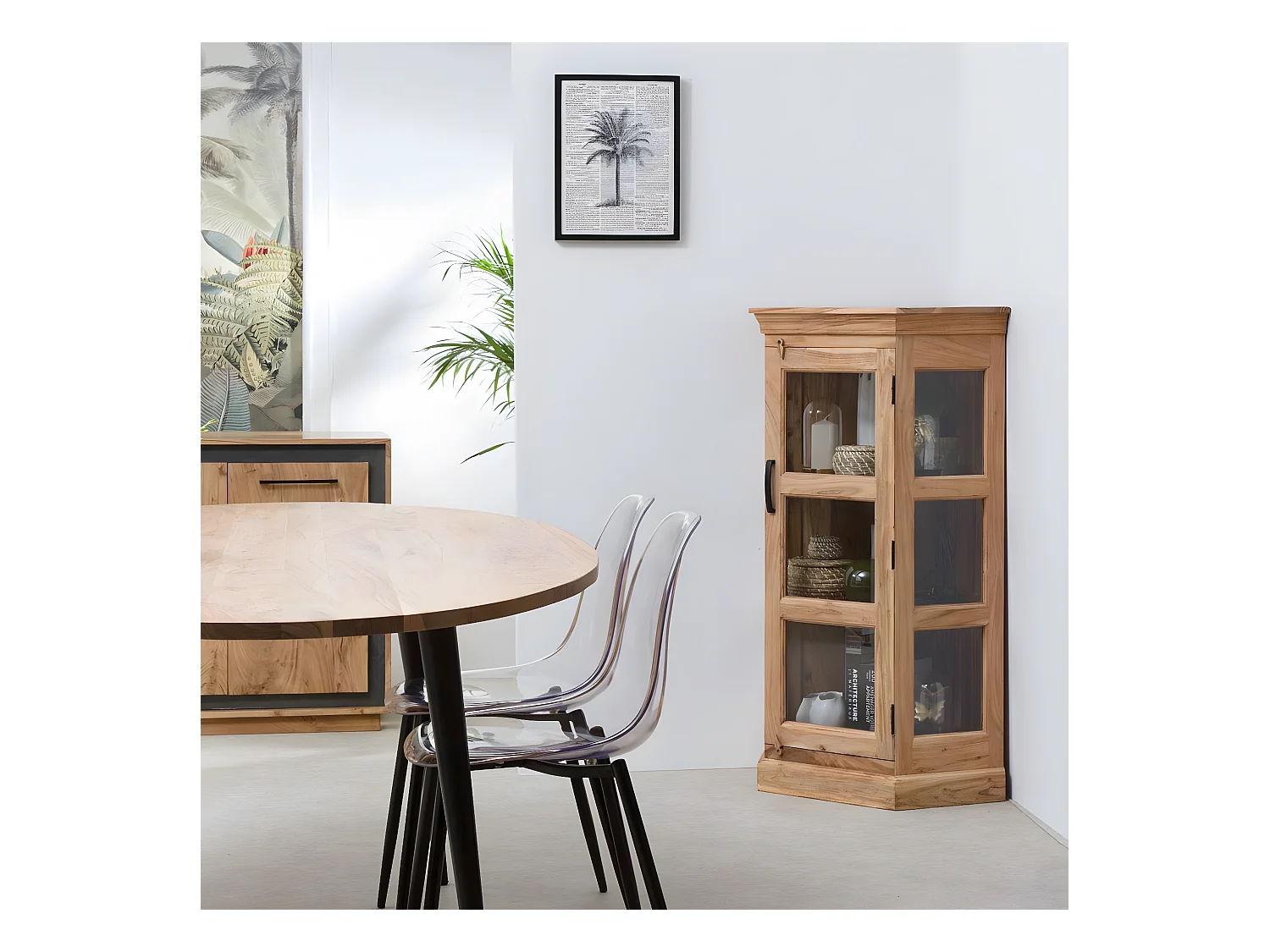 Petite vitrine d'angle en bois d'acacia Esmée