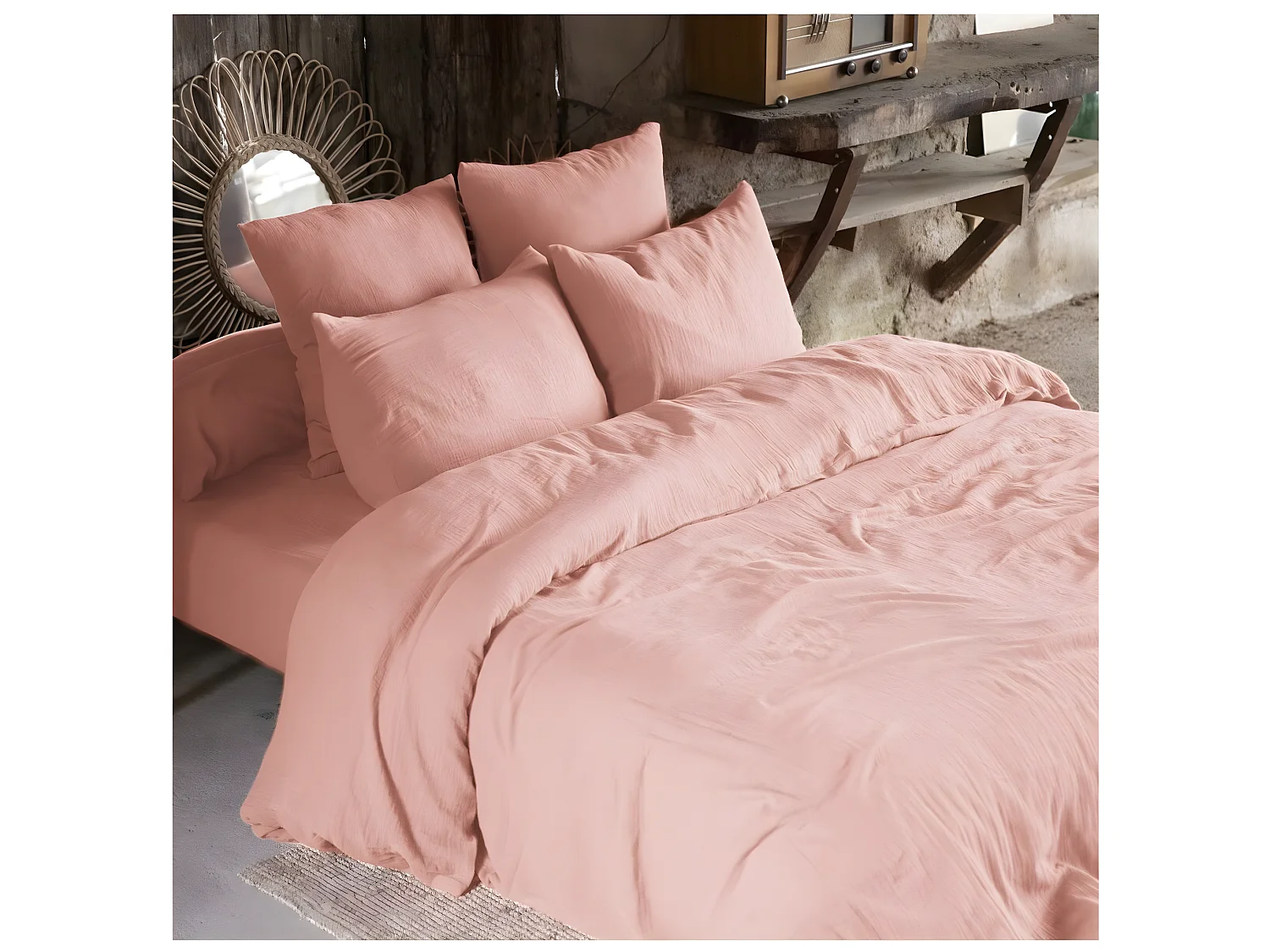 Housse de couette Double Gaze Coton 200 x 200 cm Gaia Peche