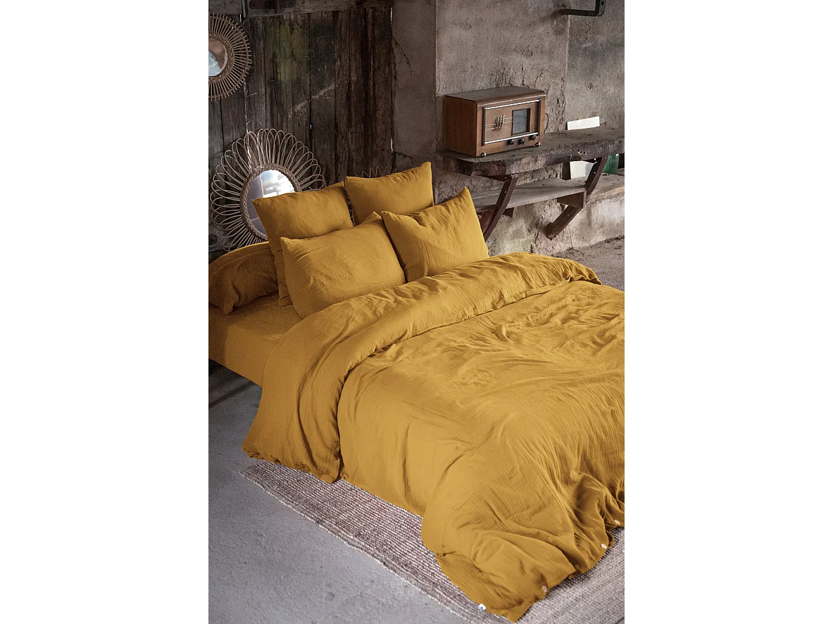 Housse de couette Double Gaze Coton 140 x 200 cm Gaia Safran