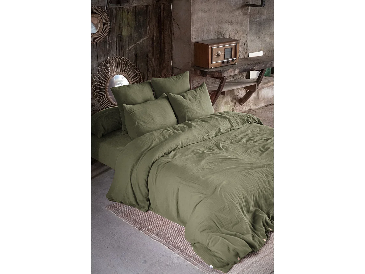 Housse de couette Double Gaze Coton 240 x 220 cm Gaia Romarin