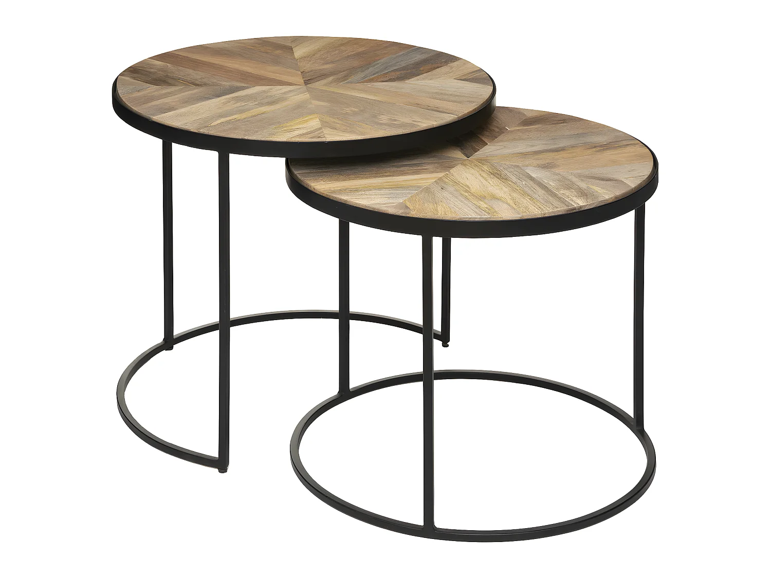 Set de 2 Tables à café en Métal noir et Bois de Manguier