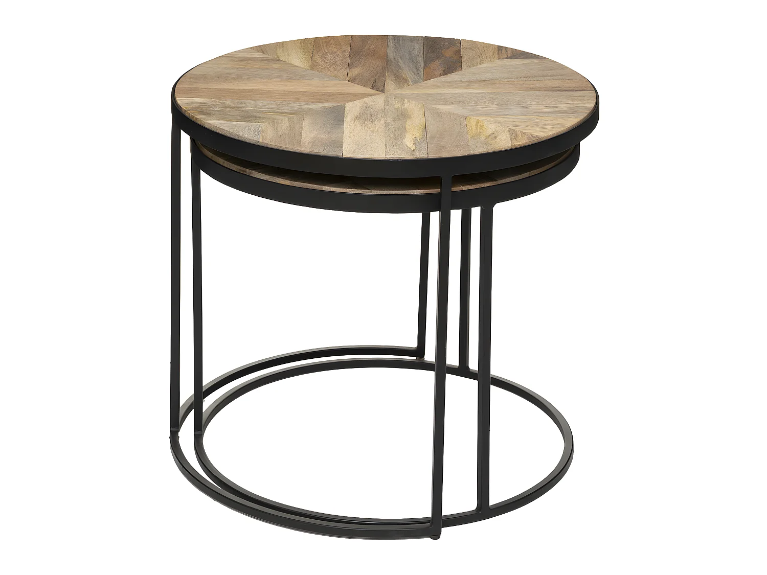 Set de 2 Tables à café en Métal noir et Bois de Manguier