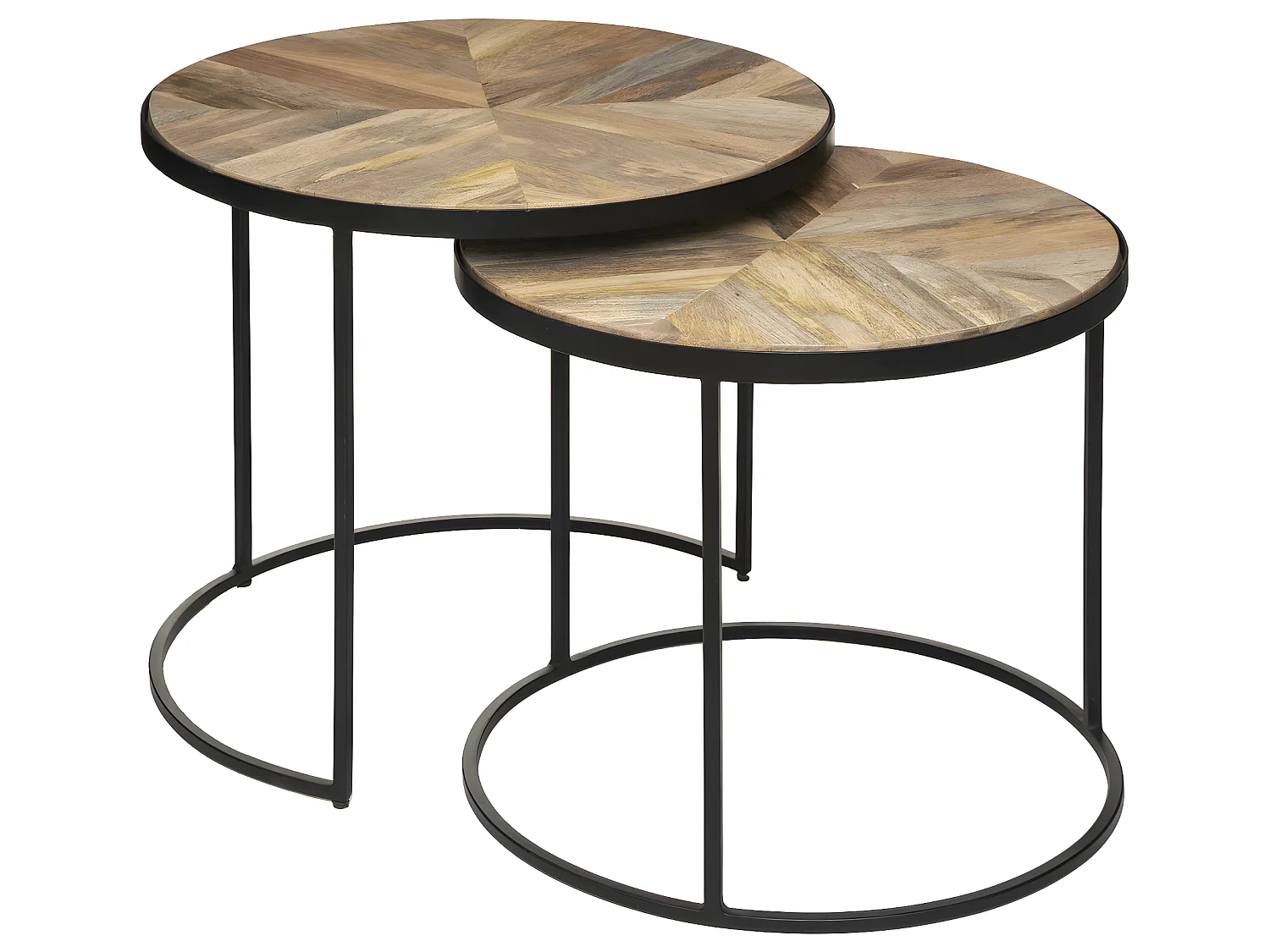Set de 2 Tables à café en Métal noir et Bois de Manguier