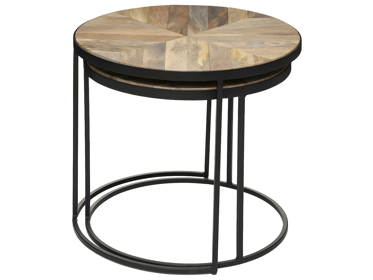 Set de 2 Tables à café en Métal noir et Bois de Manguier