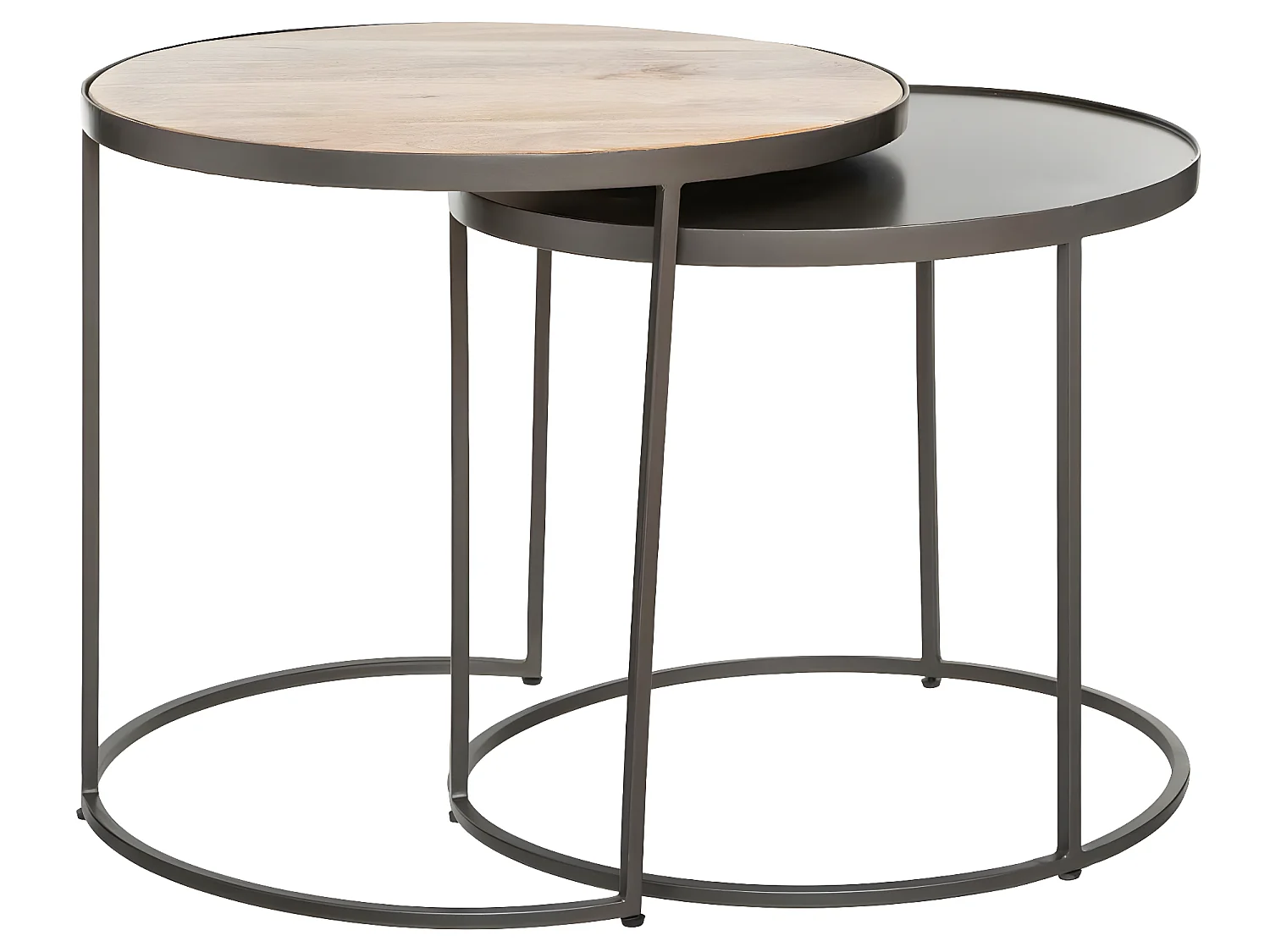 Lot de 2 Tables d'appoint gigognes en métal et bois de manguier