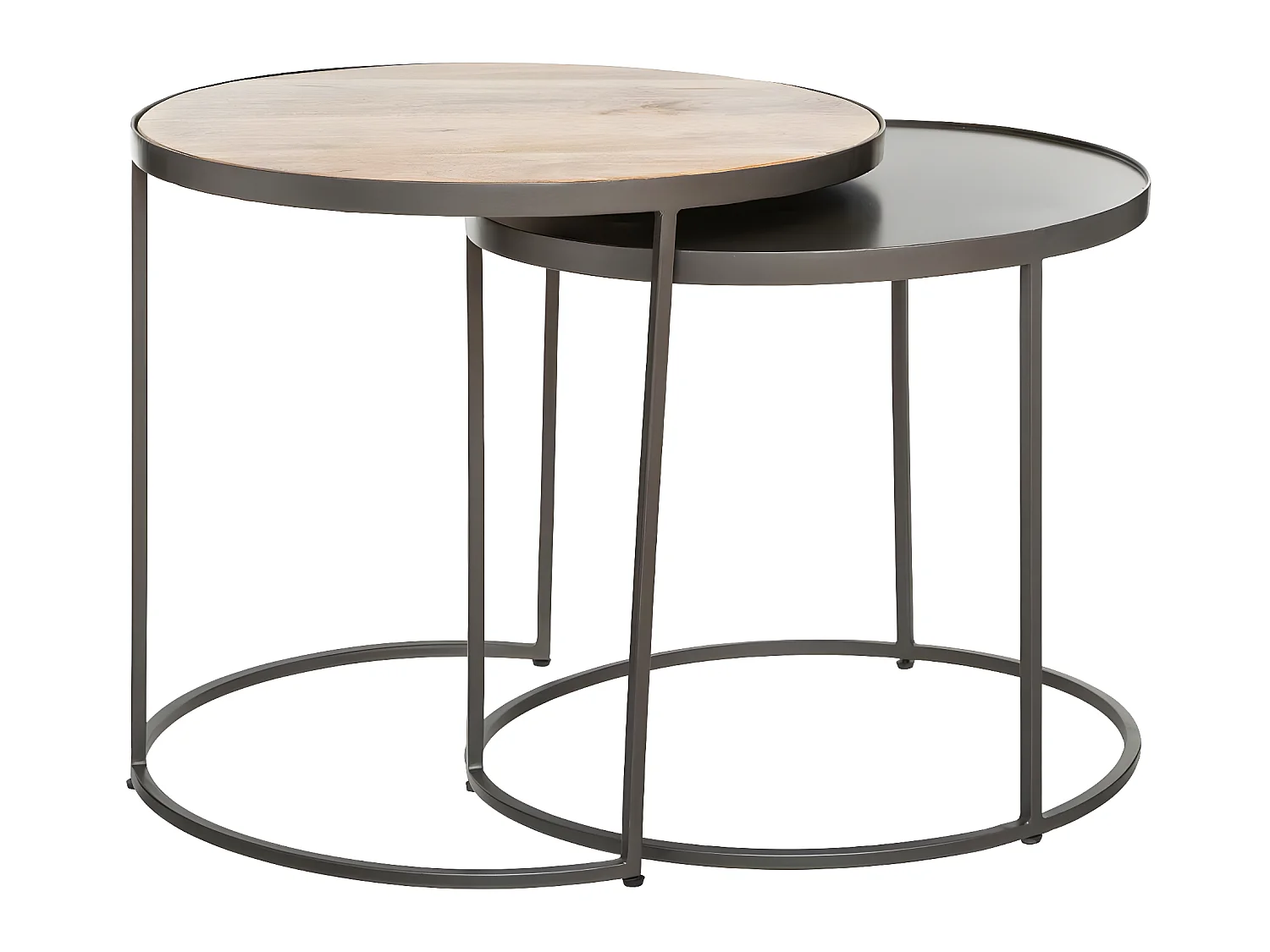 Lot de 2 Tables d'appoint gigognes en métal et bois de manguier
