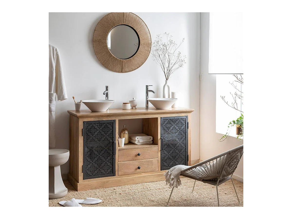 Mueble bajo lavabo de madera de mango Sahara con almacenamiento - Made in Meubles