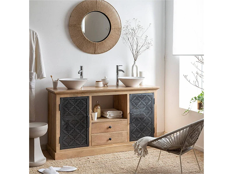Mueble bajo lavabo de madera de mango Sahara con almacenamiento - Made in Meubles