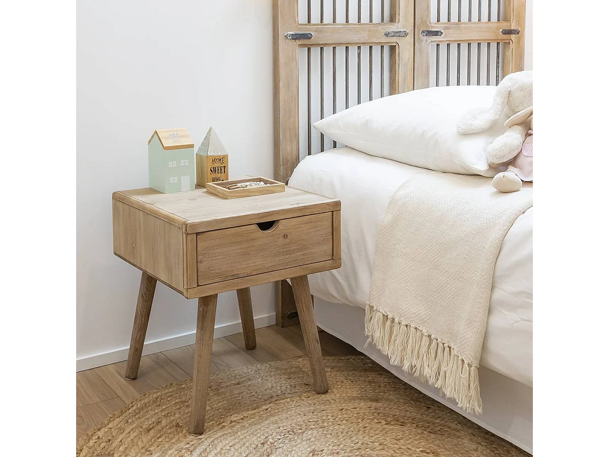 Table de chevet en bois de sapin Natural