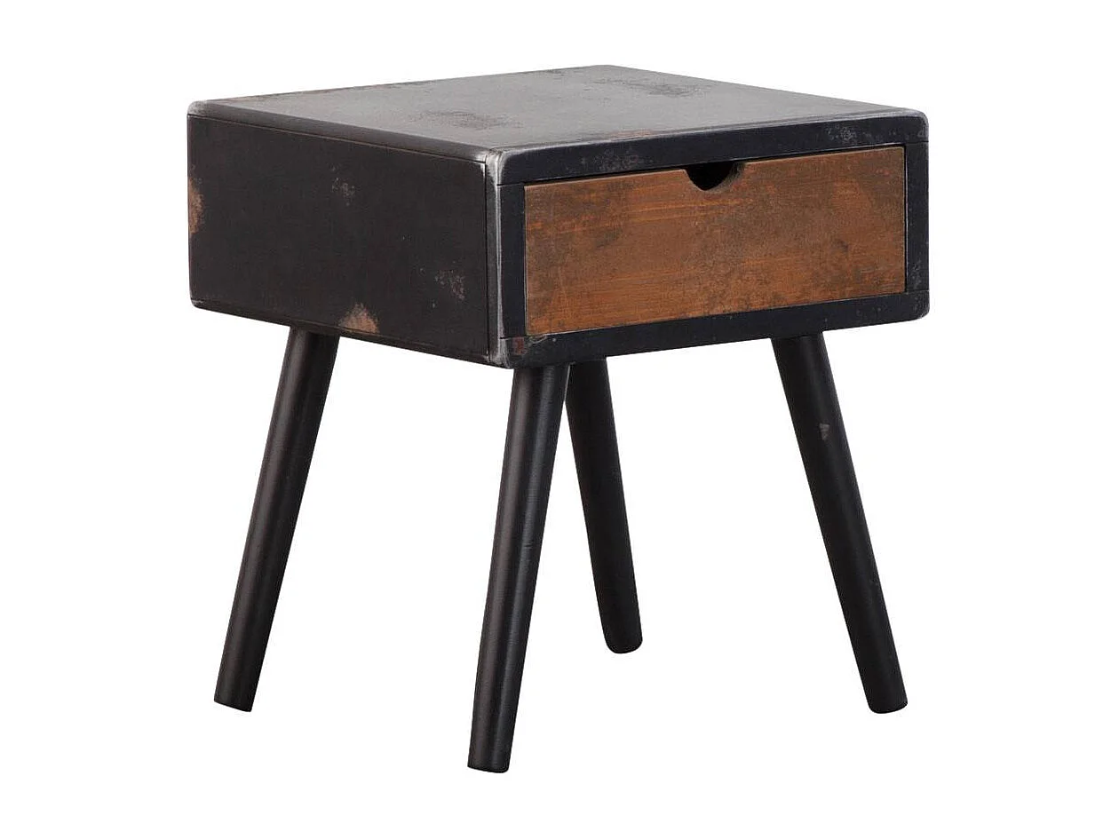 Mesa de noche de madera maciza Hollywood con almacenamiento - Estilo industrial