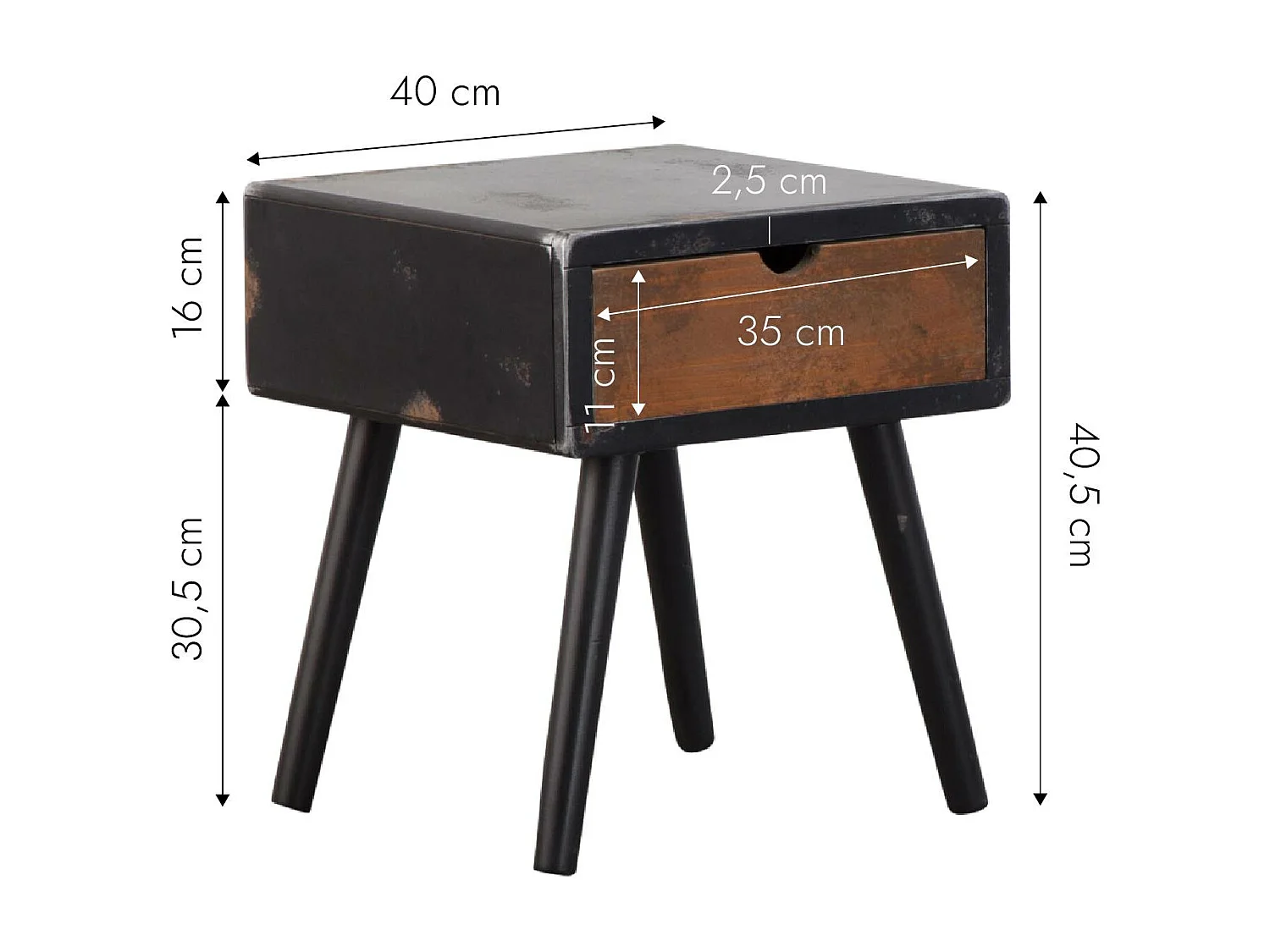 Mesa de noche de madera maciza Hollywood con almacenamiento - Estilo industrial