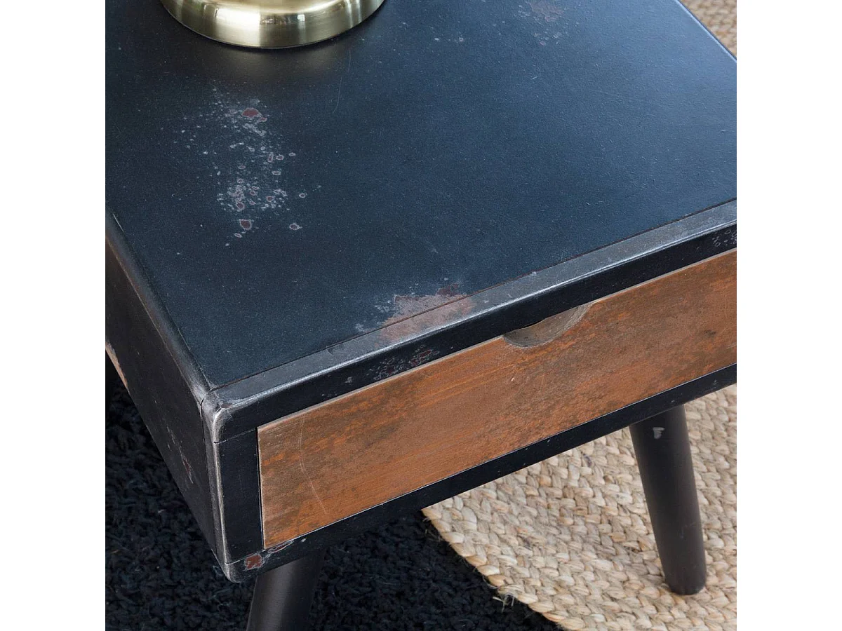 Mesa de noche de madera maciza Hollywood con almacenamiento - Estilo industrial