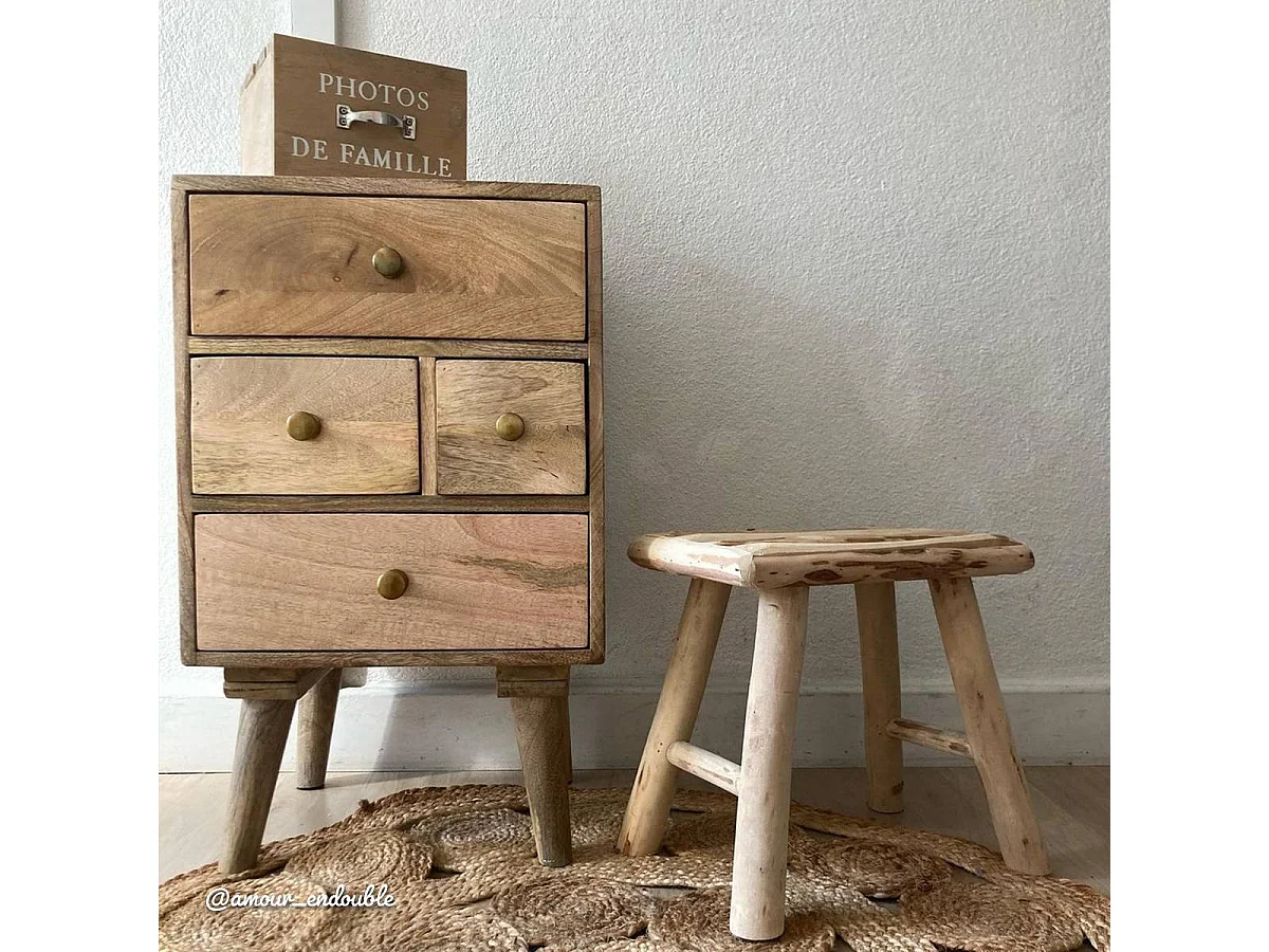 Table de chevet en bois de manguier 4 tiroirs Maëva