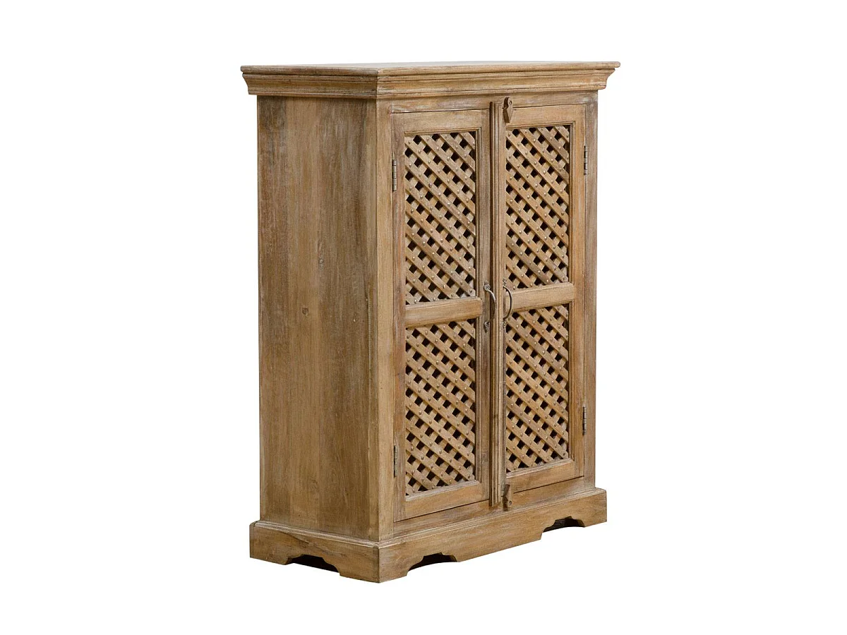 Buffet alto de madera de mango con puertas con rejilla Rosa - Made in Meubles