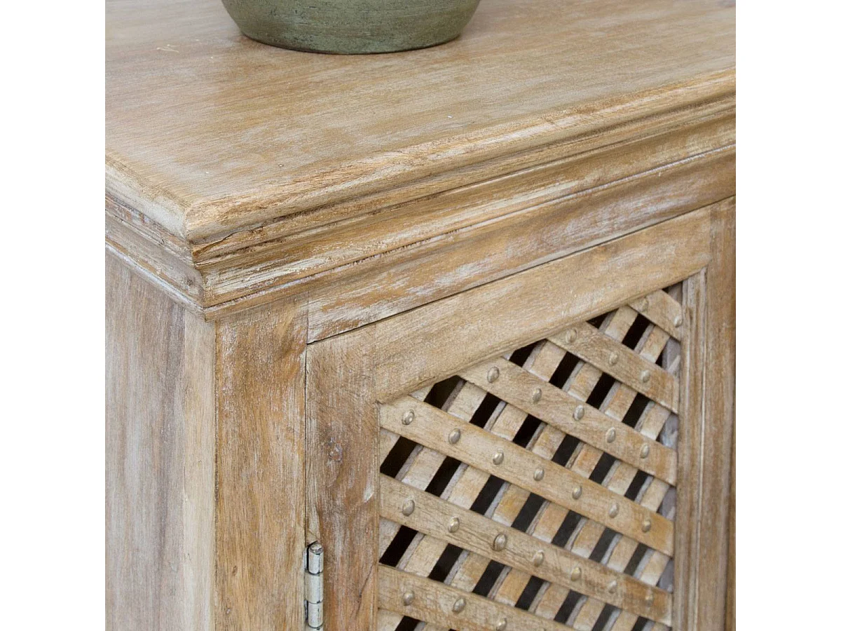 Buffet alto de madera de mango con puertas con rejilla Rosa - Made in Meubles
