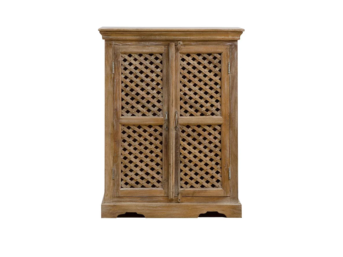 Buffet alto de madera de mango con puertas con rejilla Rosa - Made in Meubles