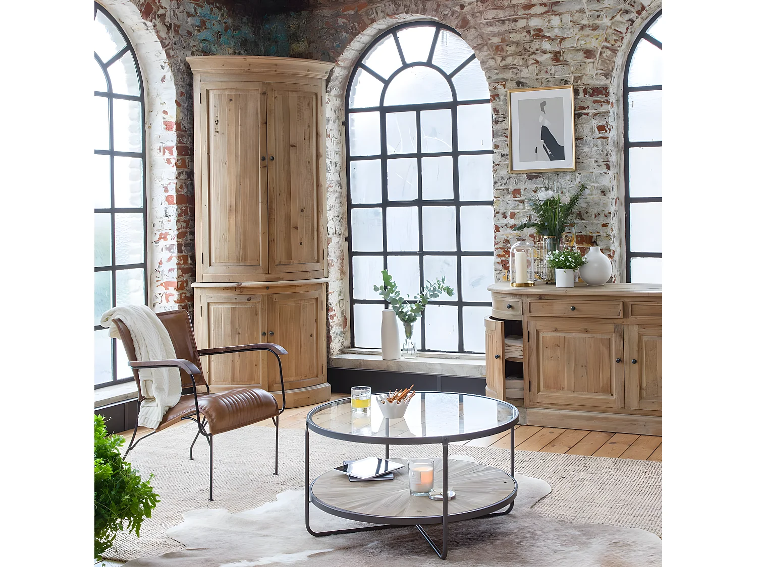 Buffet d'angle haut en bois recyclé Garance