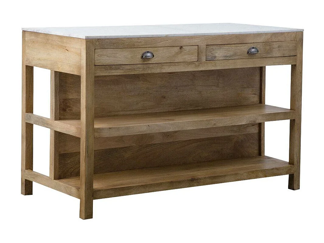 Ilot central en bois de manguier et marbre blanc Louisa