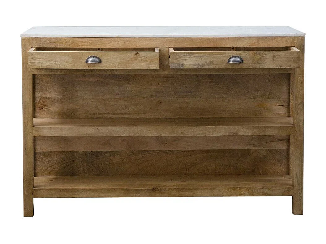 Ilot central en bois de manguier et marbre blanc Louisa