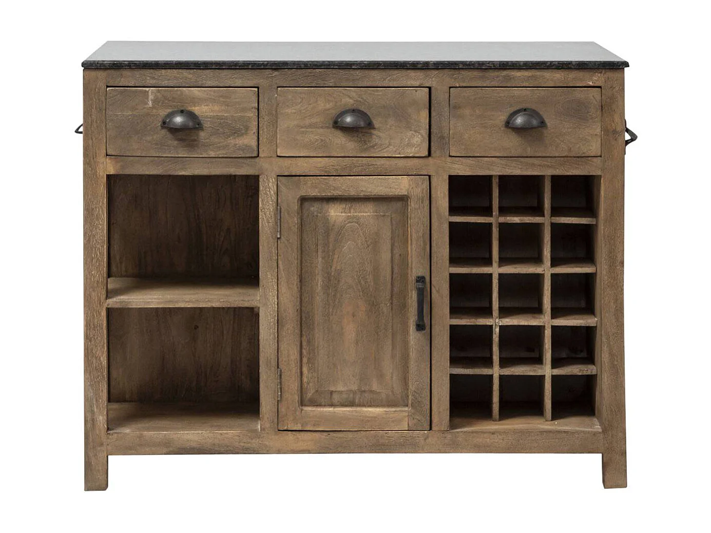 Ilot central en bois de manguier et plateau en marbre Paul