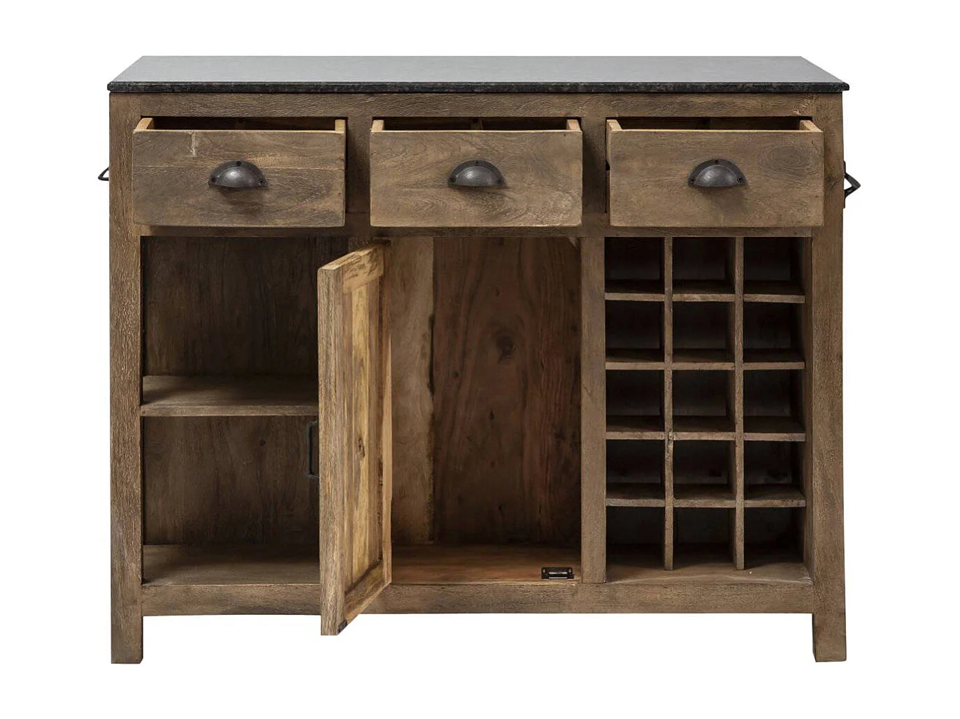 Ilot central en bois de manguier et plateau en marbre Paul