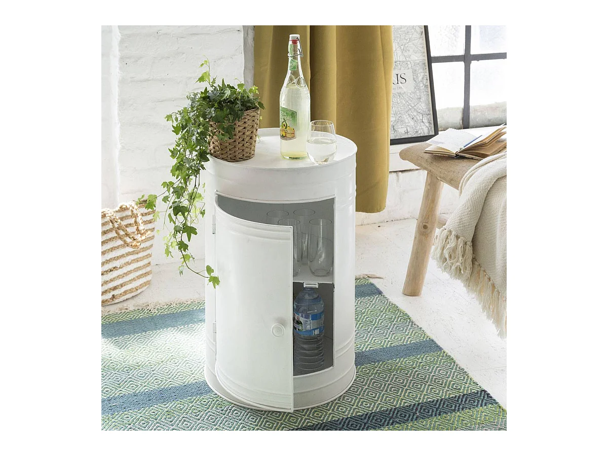 Table de chevet bidon en métal blanc Meryl