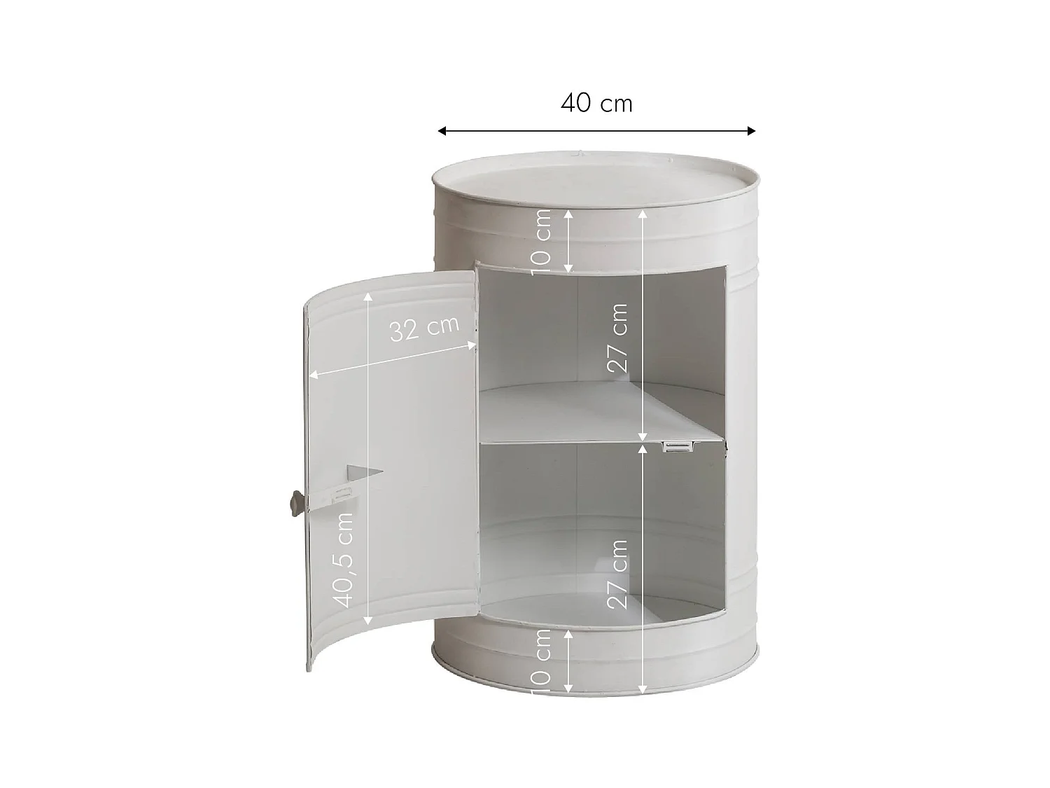 Table de chevet bidon en métal blanc Meryl