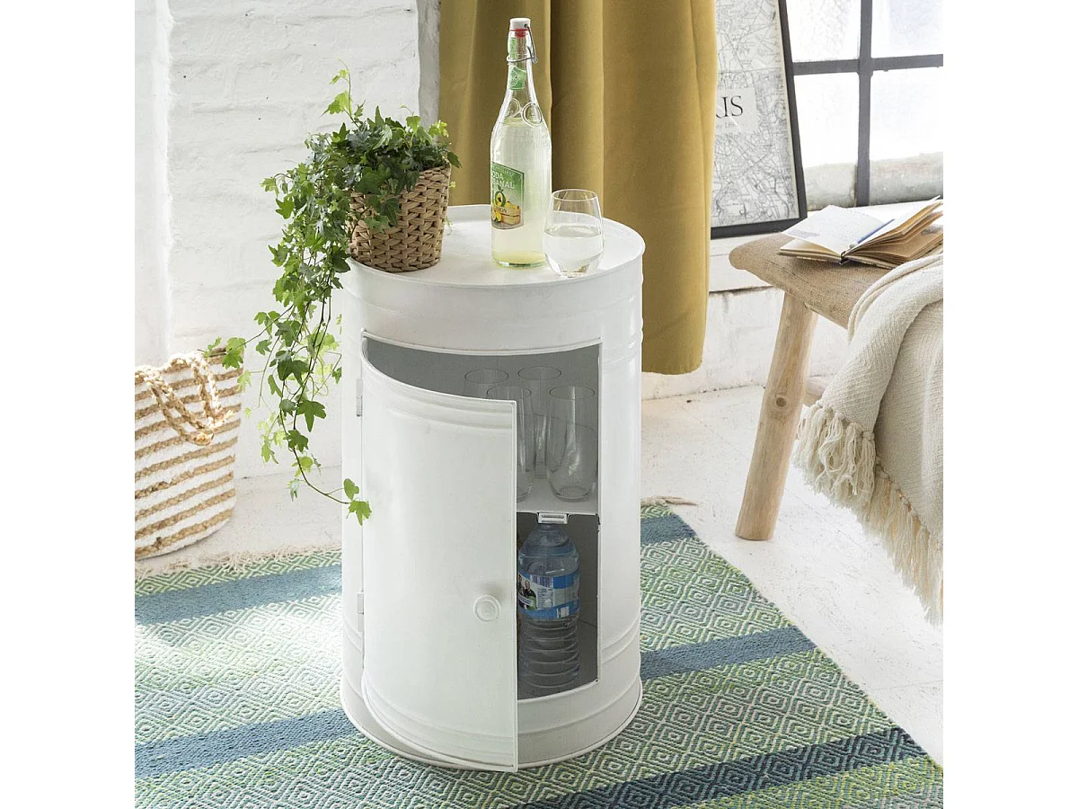 Table de chevet bidon en métal blanc Meryl