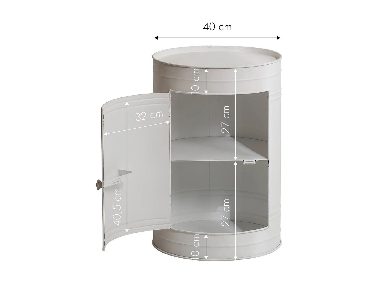 Table de chevet bidon en métal blanc Meryl